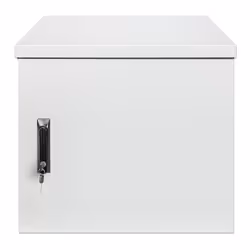 Intellinet Industrial IP55 19" Wall Mount Cabinet with Integrated Fans, 12U 600 mm (17.7 in.) Depth, Roof-mounted Two-fan Ventilation Unit, Dust- and Water-proof Enclosure, Assembled, Light Gray RAL7035