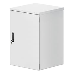 Intellinet Industrial IP55 19" Wall Mount Cabinet with Integrated Fans, 18U 600 mm (17.7 in.) Depth, Roof-mounted Two-fan Ventilation Unit, Dust- and Water-proof Enclosure, Assembled, Light Gray RAL7035