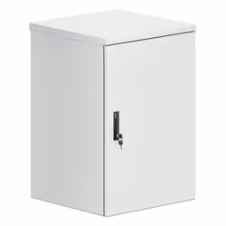 Intellinet Industrial IP55 19" Wall Mount Cabinet with Integrated Fans, 18U 600 mm (17.7 in.) Depth, Roof-mounted Two-fan Ventilation Unit, Dust- and Water-proof Enclosure, Assembled, Light Gray RAL7035