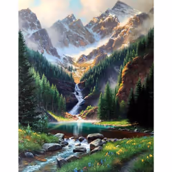 Paint by Number Mountains waterfall DIY Painting On canvas  Paintwork with Paintbrushes Acrylic Paints Perfect for Paint by N ...