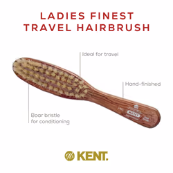 Kent LR23 Finest Ladies Narrow Style  Danta Wood  Pure White Bristle Hair Brush - Short to Medium Length Hair  Handbag Sized