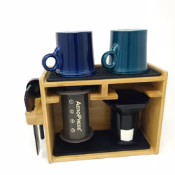 NPL.ninja Hand-Made Bamboo Organizing Caddy compatible with AeroPress Coffee Maker- includes storage location for stirrer fi ...