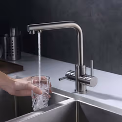 3 Way Kitchen Taps, CREA Dual Handle RO Drinking Water Kitchen Faucet with Swivel Spout Water Filter Kitchen Sink Taps Mixer