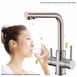 3 Way Kitchen Taps, CREA Dual Handle RO Drinking Water Kitchen Faucet with Swivel Spout Water Filter Kitchen Sink Taps Mixer