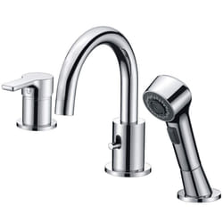 CREA Bathroom Faucet 3 Hole Bathtub Widespread Sink Faucets Chrome with Shower Diverter Pull Out Shower Head Roman Bathtub Waterfall Spout Filler Fauc