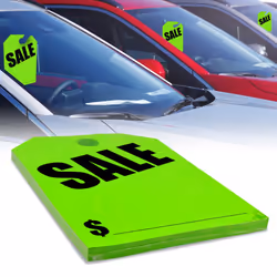 Versa-Tags Car Mirror Hang Tags - 8.5"""" x 11.5""""  Slogan-Sale  Pack of 50  Perfect for Auto Dealership Supplies & Car Lots Fluorescent (Green  50)