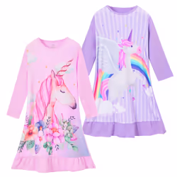 ZEBZOO Nightgowns for Girls Unicorn Dress Toddler Kids Pajamas Long Sleeve Night Gown(2-Pack 4-5 Years)