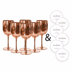Moet & Chandon Rose Gold Ice Imperial Acrylic Champagne Glasses & Coasters [x6]