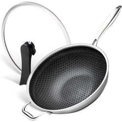 MICHELANGELO Honeycomb Wok Pan with Lid  12.5 Inch Stainless Steel Woks & Stir-fry Pans with Stay Cool Handle  Flat Bottom Wok with Vertical Lid  Indu