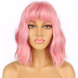 LANCAINI Pastel Bob Wigs with Bangs for Women Loose Wavy Wig Pastel Wavy Shoulder Length Bob Synthetic Cosplay Wig for Girl C ...
