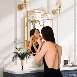 Kelly Miller Gold Bathroom Mirror for Wall  20x30 Gold Wall Mirror Vanity Mirror Decorative Mirror Wall Decor Beveled Mirror for Master