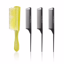 Styling Hair Brush Set for Curly Hair including a 9-Row Detangling Brush and 3 Parting/Sectioning Combs for Women Men Kids ...