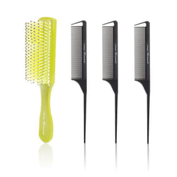 Styling Hair Brush Set for Curly Hair including a 9-Row Detangling Brush and 3 Parting/Sectioning Combs for Women  Men  Kids with Thick  Long  Short