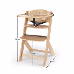 Kinderkraft Wooden Highchair 3 in 1 ENOCK, Multifunctional Baby Chair, Ajustable Heigh and Footrest, Safety Harness, with Detachable Tra