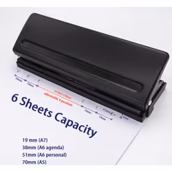 All Metal Adjustable 6-Hole Paper Puncher  A5 A6 A7 6 Ring Punch with