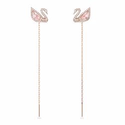 Swarovski Dazzling Swan Collection Women's Pierced Earrings  Swan Motif Pink and White Crystals with Rose-Gold Tone Plated Po ...