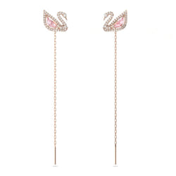Swarovski Dazzling Swan Collection Women's Pierced Earrings  Swan Motif Pink and White Crystals with Rose-Gold Tone Plated Post and Removable Chains