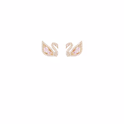 Swarovski Dazzling Swan Collection Women's Pierced Earrings  Swan Motif Pink and White Crystals with Rose-Gold Tone Plated Post and Removable Chains
