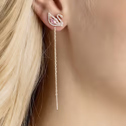 Swarovski Dazzling Swan Collection Women's Pierced Earrings  Swan Motif Pink and White Crystals with Rose-Gold Tone Plated Post and Removable Chains