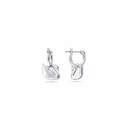 Swarovski Iconic Swan hoop earrings, Swan, Blue, Rhodium plated