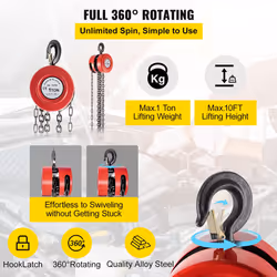 VEVOR Hand Chain Hoist  2200 lbs /1 Ton Capacity Chain Block  10ft/3m Lift Manual Hand Chain Block  Manual Hoist w/Industrial-Grade Steel Construction