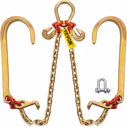 VEVOR V Bridle Chain 5/16 in x 2 ft Bridle Tow Chain Grade 80 V-Bridle Transport Chain 9260 Lbs Break Strength with TJ Hoo ...