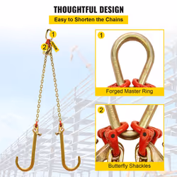 VEVOR V Bridle Chain  5/16 in x 2 ft Bridle Tow Chain  Grade 80 V-Bridle Transport Chain  9260 Lbs Break Strength with TJ Hooks and Crab Hooks  Heavy