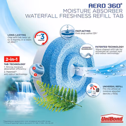 UniBond AERO 360 Moisture Absorber Waterfall Freshness Refill Tab, Aromatherapy, Ultra-Absorbent and Odour-Neutralising, for AERO 360 Dehu