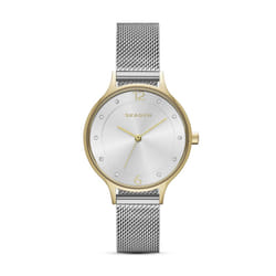 Skagen Women's Anita Lille Three-Hand Silver and Gold Two-Tone Stainless Steel Mesh Band Watch (Model: SKW2340)