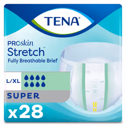 TENA Stretch Super Briefs  Incontinence  Disposable  Heavy Absorbency  Large/XL  28 Count  2 Packs  56 Total