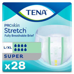 TENA Stretch Super Briefs  Incontinence  Disposable  Heavy Absorbency  Large/XL  28 Count  2 Packs  56 Total