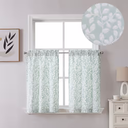 Chyhomenyc Anna White Green Curtains 36 Inch Length 2 Panels  Light Filtering Soft Airy 3D Embossed Textured Fabric Leaf Patt ...