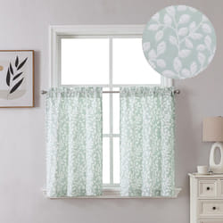 Chyhomenyc Anna White Green Curtains 36 Inch Length 2 Panels  Light Filtering Soft Airy 3D Embossed Textured Fabric Leaf Pattern Short Curta