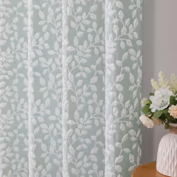Chyhomenyc Anna White Green Curtains 36 Inch Length 2 Panels  Light Filtering Soft Airy 3D Embossed Textured Fabric Leaf Pattern Short Curta