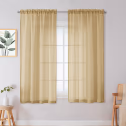 Chyhomenyc Crushed Sheer Gold Curtains 63 Inch Length 2 Panels Set  Light Filtering Solid Crinkle Voile Lightweight Textured  ...