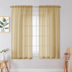 Chyhomenyc Crushed Sheer Gold Curtains 63 Inch Length 2 Panels Set  Light Filtering Solid Crinkle Voile Lightweight Textured Sheer Curtian f