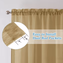 Chyhomenyc Crushed Sheer Gold Curtains 63 Inch Length 2 Panels Set  Light Filtering Solid Crinkle Voile Lightweight Textured Sheer Curtian f