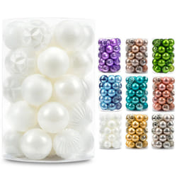 AMS 2.36''/60mm 34ct Christmas Ball Large Ornaments Party Decorations Shatterproof Festival Pendant Hangings for Xmas Tree Decor (60mm White)