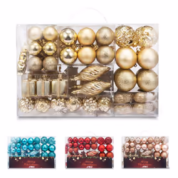 AMS 90ct Christmas Ball Assorted Pendants Shatterproof Tree Ornaments Seasonal Decorations in a Reusable Hand-Help Gift Box Ideal for Holiday and Part