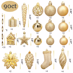AMS 90ct Christmas Ball Assorted Pendants Shatterproof Tree Ornaments Seasonal Decorations in a Reusable Hand-Help Gift Box Ideal for Holiday and Part