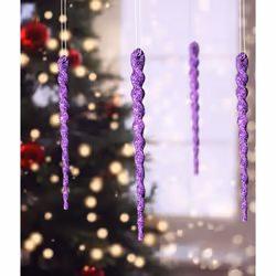 AMS Sparkling Glitter Plastic Icicle Ornaments 30 PCS Twisted Icicles Decoration Christmas Tree and Holiday Xmas Party Hanging 5.1'', Purple