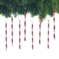 AMS Christmas Tree Ornaments 24PCS Aluminum Twisted Icicles Ornament Set for Christmas Tree New Year Party Decorations SuppliesMatte 7",Red