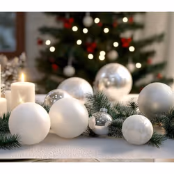 AMS 34ct Christmas Ball Mini Ornaments Party Decorations Shatterproof Festival Pendant Hangings for Xmas Tree Decor(1.57''/40mm  White)