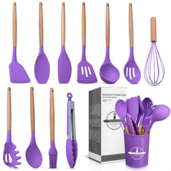 Silicone Purple Kitchen Utensils Set  12 pack Purple Kitchen Accessories Purple Silicone Cooking Utensils Set with Holder  Purp