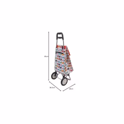 Pug Multicoloured Shopping Trolley - Lightweight Foldable Grocery Trolley - 45ltr Capacity - Steel Body Frame - 95 x 35 x 28cm - 2 wheel shopping