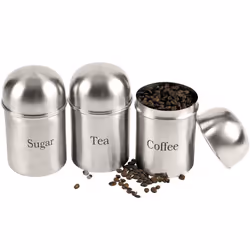 New 3 PC Canister Set Coffee Tea Sugar JAR LID CANISTERS Storage CONTAINERS Stainless Steel | Modern Kitchen Decor Storage Or ...