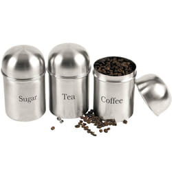 New 3 PC Canister Set Coffee Tea Sugar JAR LID CANISTERS Storage CONTAINERS Stainless Steel | Modern Kitchen Decor Storage Organiser | Tight Seal