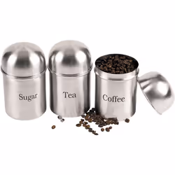 New 3 PC Canister Set Coffee Tea Sugar JAR LID CANISTERS Storage CONTAINERS Stainless Steel | Modern Kitchen Decor Storage Organiser | Tight Seal