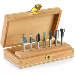 660 Router Bit Set, 7 Multipurpose Router Bits for Rotary Tools in Wooden Tool Box, 3.2 mm Shank