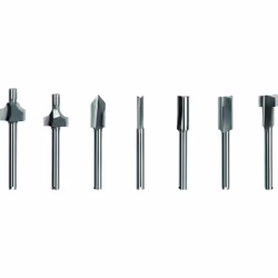 660 Router Bit Set, 7 Multipurpose Router Bits for Rotary Tools in Wooden Tool Box, 3.2 mm Shank